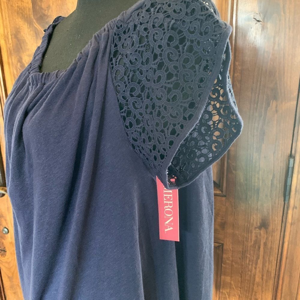 𝅺Merona Dark Blue Top‎ Lace Sleeves New